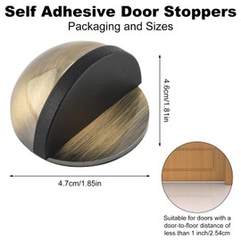 2pcs Floor Door Stopper, Self Adhesive Door Stop for Bottom Stainless Steel Half Dome No Drill Rubber Bumper Wall Protector for Living Room, Bedroom, Bathroom, Office (Antique Bronze)