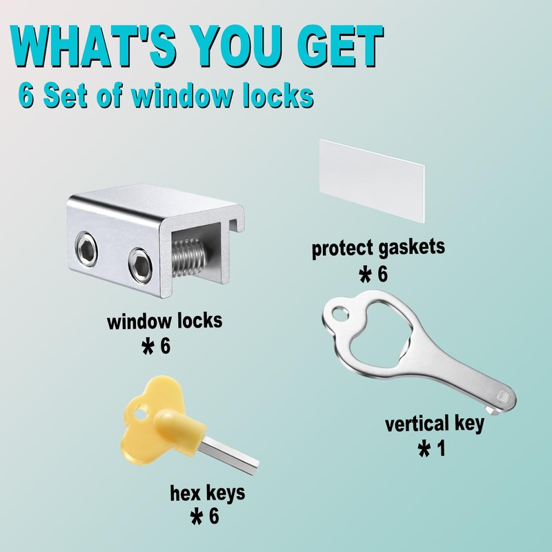 Window Locks for Sliding Windows(6 Sets)-Sliding Window Security Lock with