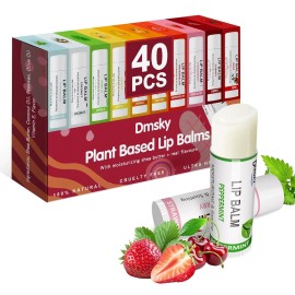 Dmsky 40 Pack Fruit Lip Balm Variety Pack for Dry Cracked Lips, Hydrating - 10 Flavors