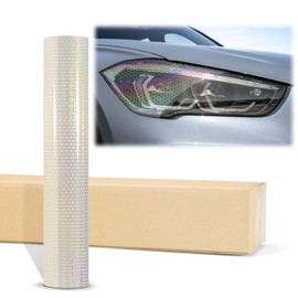 16"x48" Hex Holographic Headlight Tint Gloss Clear Taillight Fog Light Side Marker Transparent Vinyl Film Self Adhesive Free Tool Kit