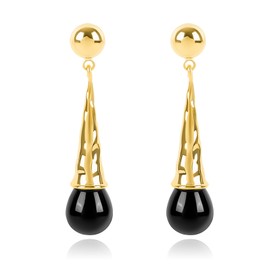 Gold Long Dangle Teardrop Earrings for Women 14K Gold Plated Boho Thin Hollow Waterdrop Earring with Black Glass Beads Bohemian Drop Earrings for Summer Beach Trendy Party Jewelry Gifts for Women