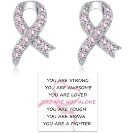 arete de plata de ley 925 para concientización sobre el cáncer de mama, diseño de cinta rosa, regalo para mujeres, Pequeño, Plata de ley, Circonita cúbica