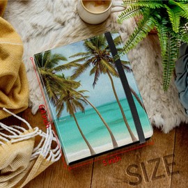 BFSEROBJ Small Photo Album 4x6 inch 120 Pictures PU Leather Photo Albums with Transparent Inner Pockets and Elastic Band for Wedding Boys Girl Travel Family Pictures - Palm Tree Beach