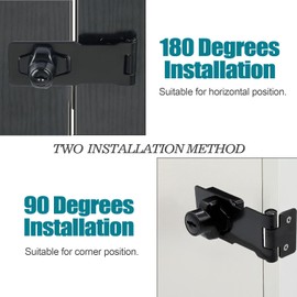 Litensh Door Lock with Key, Right Angle, 90 Degree Rotary Knob Latch, Hasp for Shed Door Latch Door Latch Buckle Small Hasp with Padlock (Black 4 Inch)