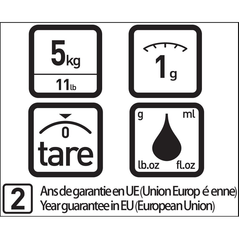 TERRAILLON Electronic Kitchen Scales - Tare Liquid Conversion, Integrated Handle,