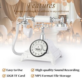 HSCY Audio Guest Book Wedding Phone, Audio Guest Book Record Customized Audio Messages Guest Book Alternatives Classic Rotary Phone for Parties Birthdays Rentals Confessions Special Occasions (White)