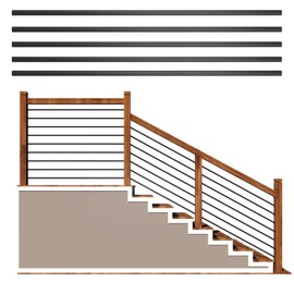 Patavin 6 Foot x 5/8-inch Round Horizontal Bar Baluster for Stair Remodel- Aluminum Hollow Staircase Metal Spindles for Outdoor Deck Railing-Matte Black 5 Pack