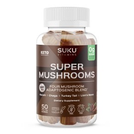 SUKU Vitamins - Super Mushroom -Reishi Chaga, Turkey Tail & Lions Mane Blend Gummies for Immunity - Easy to Chew - Non GMO, Gluten Sugar Free - Espresso Decaffeinated Flavored Gummy Vitamins, 50 Count