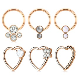 VF VFUN 16G Stainles Steel Dangle Pendant Daith Earrings Heart Helix Cartilage Earrings Hoop Diamond CZ Nose Rings Hoop Jewelry 6PCS - Silver