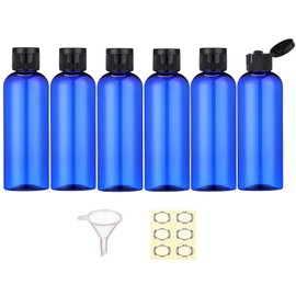 Apstaqeoo 6PCS 100ML Plastic Travel Bottles with Flip Cap Empty Squeeze Bottles Blue Refillable Travel Container with 1 Funnel & 6 Labels TSA Approved for Liquids Lotion Shampoo Toiletries Cosmetic
