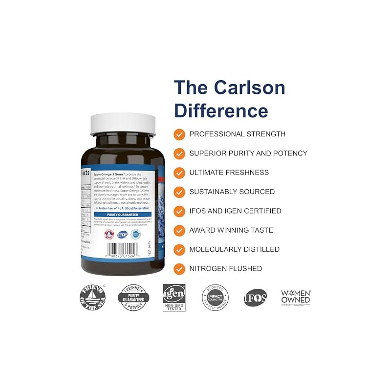 Carlson Super Omega-3, 100 Soft gels+30 Softgels (1000 mg)