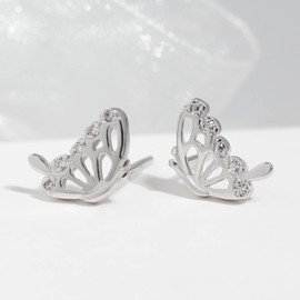 Meissa Butterfly Earrings 925 Sterling Silver Earrings for Women Hypoallergenic Stud Earrings Dainty Minimalist Jewelry Gift for Sensitive Ears (Silver)