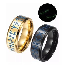 mil vientos 2 Anillos De Hombre Vikingo Runa  Acero Inoxidable Luminoso