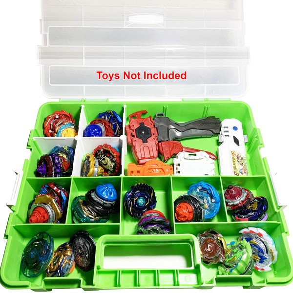 HOME4 BPA Free Display Storage Container Box, Compatible with Mini Toys, Small Dolls, Tools Beyblade, Heavy Duty Organizer Carrying Case, 17 Adjustable Compartments, Toys not Included