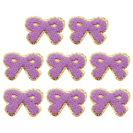 sourcing map 8 Pcs Purple Bow Chenille Patches, Iron on Patches Gold Edges Bow Patches Applique Sew on Patch for Clothing DIY Crafts Hats Backpack Clothes Dress Pants Jeans