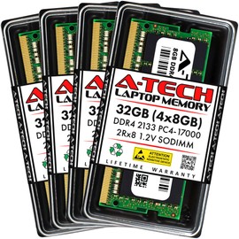 A-Tech 32GB (4x8GB) DDR4 2133MHz SODIMM PC4-17000 2Rx8 Dual Rank 260-Pin CL15 1.2V Non-ECC Unbuffered Notebook Laptop RAM Memory Upgrade Kit