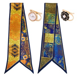 Pemilosci 4PCS Long Silk Head Hair Neck Belt Bag Scarf Scarves With Ring Clip Buckle For Women LST026