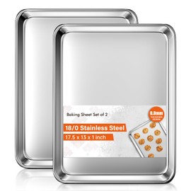 Baking Sheet Set of 2, Commercial Grade Stainless Steel Cookie Sheets for Baking, 18 x 13 Inch Thicker Large Baking Pans Oven Tray, Warp Resistant Nonstick Half Sheet Pan, Nontoxic & Heavy Duty