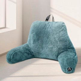 Nestl Fur Reading Pillow, Stylish Back Pillow for Bed Sitting Up, Faux Fur Bed Chair Pillow with Arms, Reading Pillows for Sitting in Bed Adult & Kids, Back Support Pillow for Bed Rest - Stone Blue