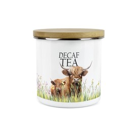 Purely Home Highland Cow & Calf Kitchen Decaf Tea Storage Canister - Countryside Farm Metal Enamel Food Storage Container