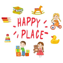 DAYCARE - Vinyl Kids Bedroom Playroom Happy Place Lettering Art Decoration Toys & Educational Materials Design Adhesive Wall Decal Sticker - Multicolored Daycare Art Removable Wall Décor 20" x 18"
