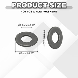 PATIKIL M2.5 Flat Washers 3/32" ID x 1/4" OD, 100 Pcs 304 Stainless Steel Metal Metric Washers Black Electroplated Flat Gasket Spacer for Screws and Bolts, Black