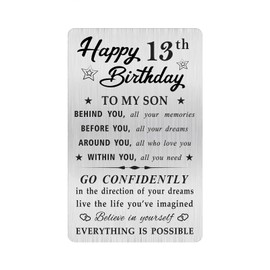 MOQIYXL 13th Birthday Card for Son, 13 Year Old Gifts for Son Engraved Wallet Card