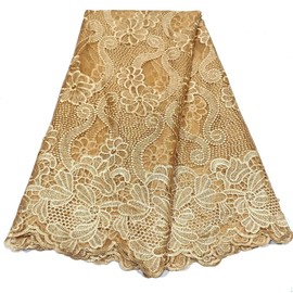 LadyQ Bridal French Tulle Lace Fabric Nigerian Lace Swiss Guipure Lace Materials African Materials for Wedding 2023 854LD (Gold)