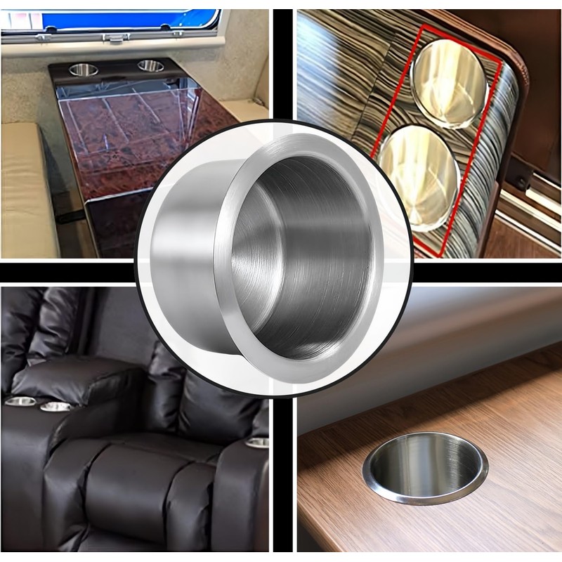 2Pcs Stainless Steel Drop-in Cup Drink Holder Silver Game Table