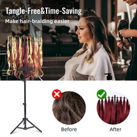 Braiding Hair Rack, Height Adjustable Hair Extension Holder hanger, Braiding rack stand for hair, 120 Pegs Hair Racks for Braiders Standing with Carrying Bag