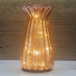 CFDECOR Mercury Glass Pillar Candle Pedestal Holders with Fairy Lights, Lighted up Candle Holder for Pillar Candle, Candlestick Holders with Timer for Wedding Home Dining Table Xmas (Rosegold)