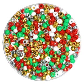 1200 pcs Christmas Pony Beads, Plastic Beads for Candy Cane Crafts, Christmas Beads for Crafts Jewelry Making, Pony Beads Bulk for Christmas and New Years(Gold White Red Green Silver)