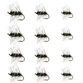 Feeder Creek Griffith's Gnat Dry Fly, 12 Fly Fishing Lures for Trout, Panfish, Steelhead & More Freshwater Fish, Hand Tied, 3 Size Assortment 14,16,18