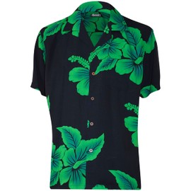 Favant Hawaiian Shirts - Hibiscus Comfortable Hawaiian Beach Shirt for Men. Lightweight Mens Hawaiian Shirts That Dries Quickly (Black Green, XL)