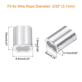 uxcell 200Pcs Aluminum Crimping Loop Sleeve for 3/32" Diameter Wire Rope, Double Ferrule Aluminum Wire Rope Sleeve for Cable Line End