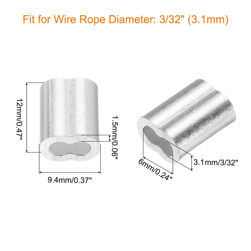 uxcell 200Pcs Aluminum Crimping Loop Sleeve for 3/32" Diameter Wire