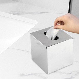yuksok Square Stainless Steel Tissue Box Cover,Stylish Modern Metal Tissue Holder Paper Facial Cover for Night Stand Bathroom Vanity