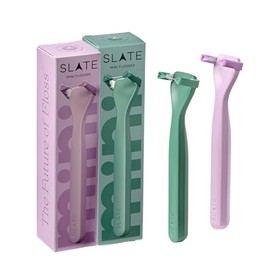 SLATE Mini hilo dental Slate: palillo reutilizable con cepillo para encías y raspador de lengua, inventado por dentistas, sin PFAS ni PTFE, listo para viajar (paquete de 2) - Lila/Menta
