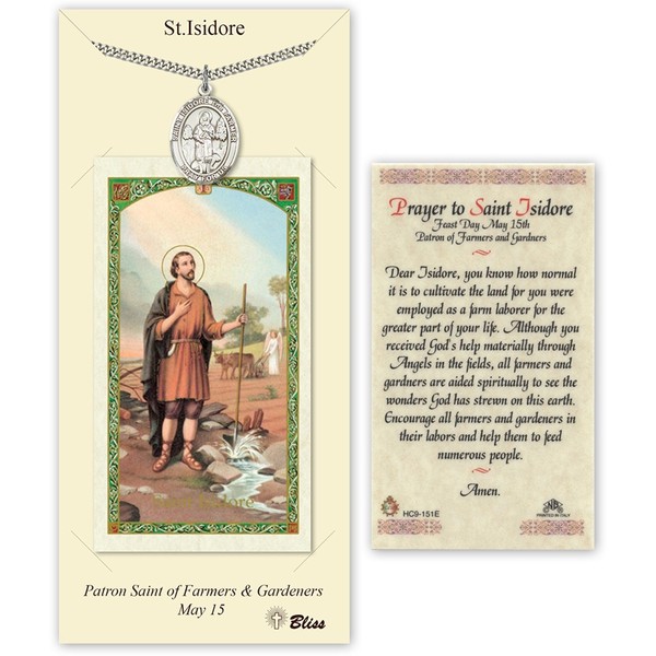 Pewter Saint Isidore the Farmer Medal with Laminated Holy Prayer Card
