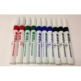 PACK OF 10 ASSORTED SL WHITEBOARD FLIPCHART MARKER PENS. 3x BLACK, 3x BLUE, 2x RED 2x GREEN. BULLET TIP. DRYWIPE