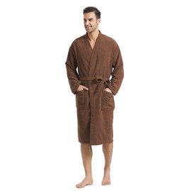 FashGudim - Bata de tela de rizo para hombre, talla grande y alta, estilo kimono para hombre, súper absorbente, longitud de la pantorrilla con bolsillos, Marrón, 2G-3G