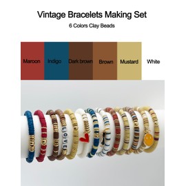 LLchunyun Clay Bead Bracelet Making Kit, 3000＋Heishi Beads, Flat Clay Beads with Charms Gold Spacer Beads Letter Beads for Jewelry Making, Friendship Bracelet Beads Kit for Adult (Vintage)