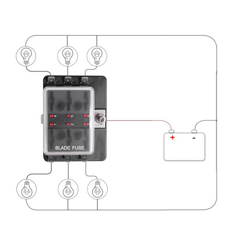 6 Way Circuit Blade Fuse Box Block Holder With LED