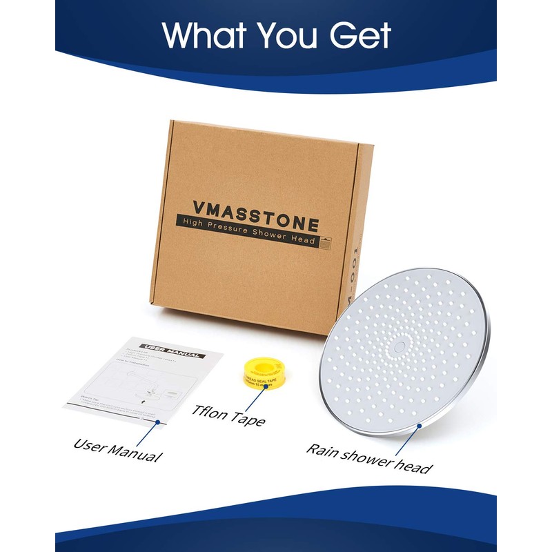 Waterfall Showerhead VMASSTONE High Pressure Showerhead - Tool Free Installation-