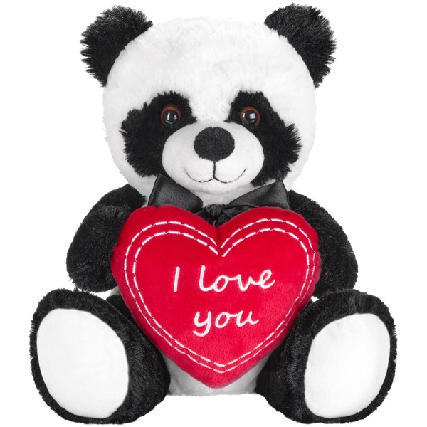 BRUBAKER Panda Plush Bear with Heart Red - I Love You - 25 cm - Panda Bear Cuddly Toy - Teddy Bear Plush Teddy Cuddly Toy - Soft Toy Black White