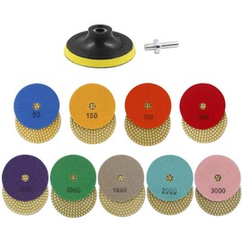 Diamond Polishing Pads Set 4 inch Wet/Dry Diamond Sanding Pads Kit 11 Piece Set Granite Stone Concrete Marble Buffer with 5/8’’-11 Backer Pad