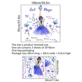 Girl Magic Wall Sticker Decal - Enchanting Purple Dress Girl with Butterflies & Flowers, Inspirational Quotes,It adds a Touch of Magic and Inspiration to Your Bedroom or Living Space
