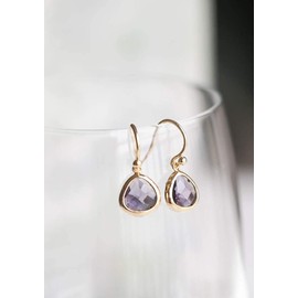 Dainty Simulated Purple Amethyst Dangle Earrings, 14k Gold-Plated, Hypoallergenic, Lightweight Crystal Drops, Minimalist February Birthstone Jewelry by MJLULU