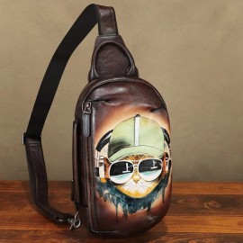 FEIGITOR Genuine Leather Sling Bag for Men Women Retro Sling Backpack Purse Crossbody Bag