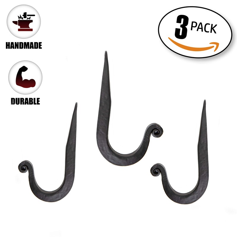 Stur-De Decorative Wrought Iron Hooks for Wall - Heavy Duty